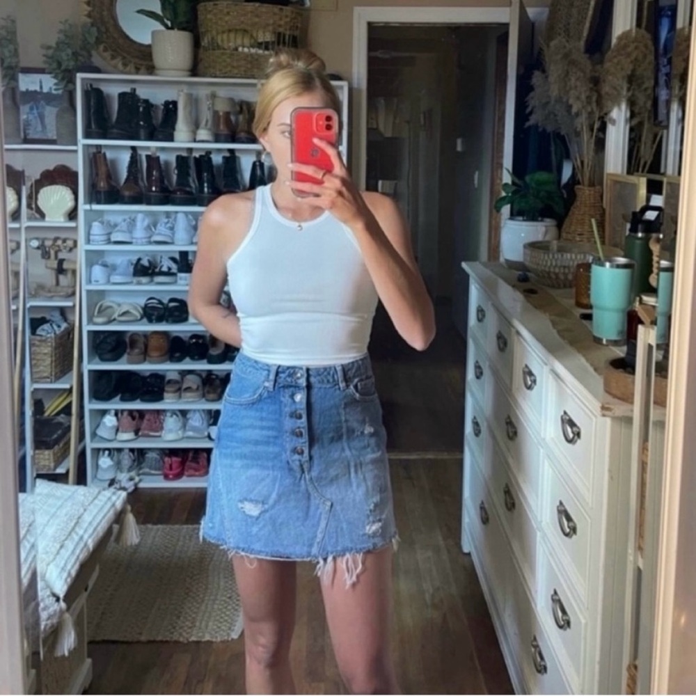 Free People button up high waisted denim skirt